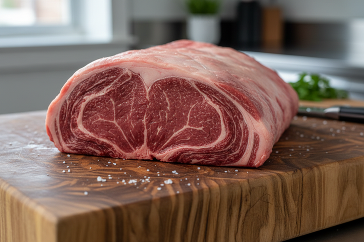 Sirloin Tip Roast meat cuts raw on butcher block