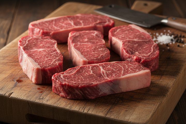 Sirlon Filets meat cuts raw on butcher block